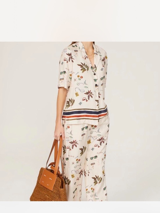 Scotch & Soda Pants - Scotch & Soda Printed Camp Woven Wide-Leg Pants & Blouse 2 Piece Set M/L
